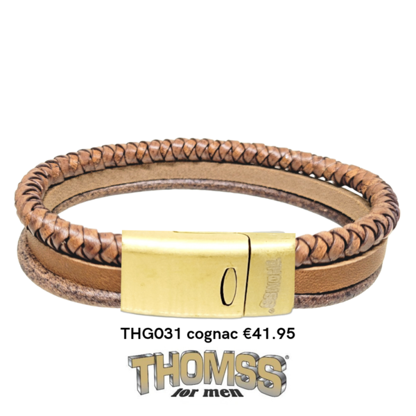 Thomss armband met mat gouden sluiting en meerdere bandjes leer