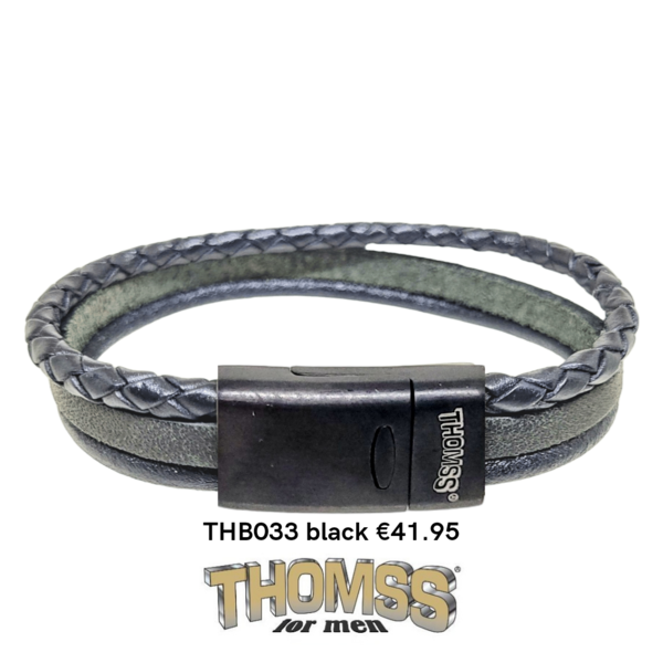 Thomss armband met mat zwarte sluiting en meerdere bandjes leer